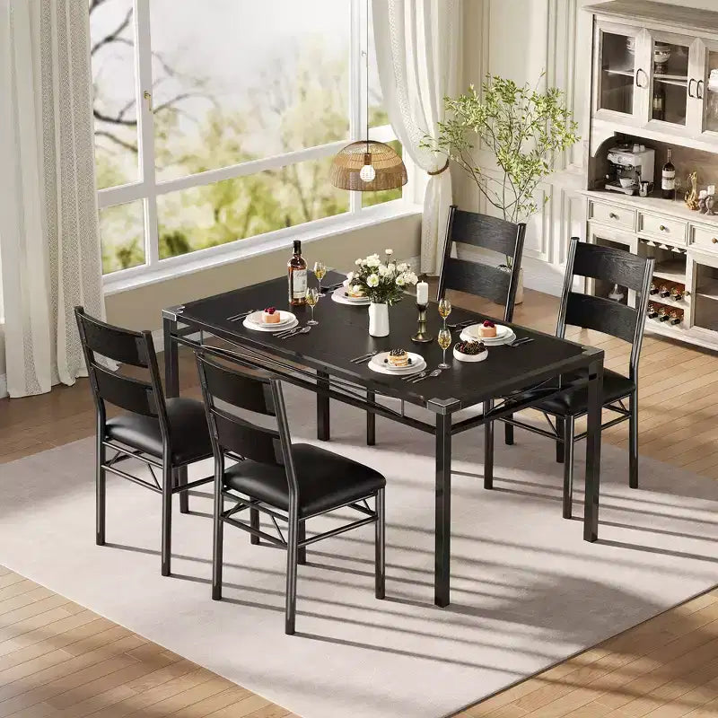 Black MDF & Metal Dining Table Set  Space-Saving for Small Spaces, Choose 4-Piece (1 Table + 4 Chairs) or 2-Piece (1 Table + 2 Chairs)
