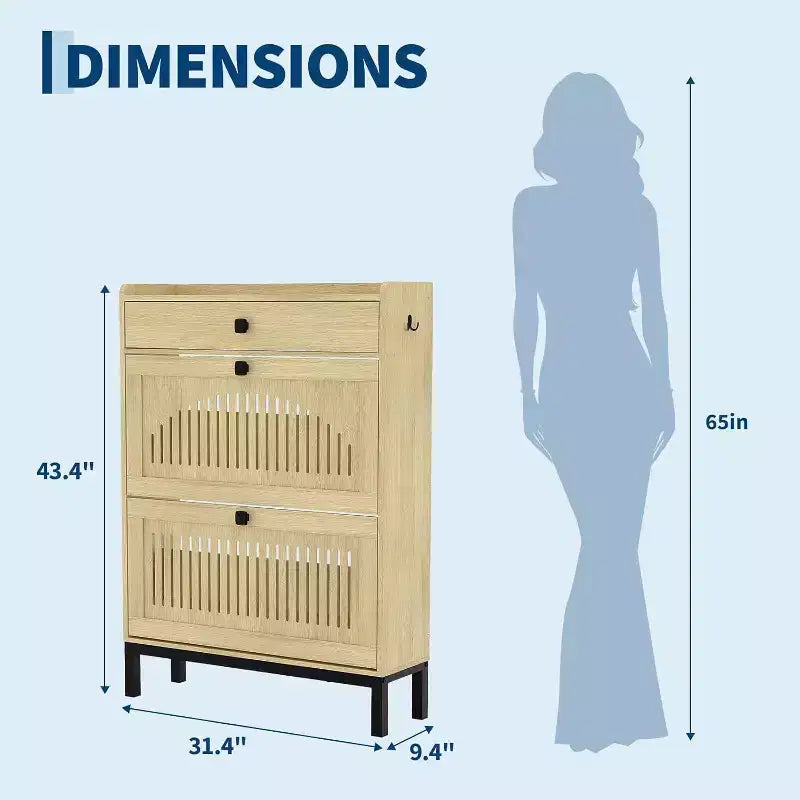 2-Door Flip Front Shoe Cabinet with Adjustable Shelves, Hidden Entryway Storage Organizer for Hallway, Living Room  Freestanding Wooden Shoe Rack