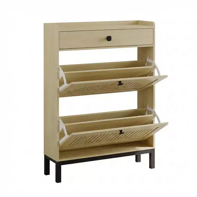 2-Door Flip Front Shoe Cabinet with Adjustable Shelves, Hidden Entryway Storage Organizer for Hallway, Living Room  Freestanding Wooden Shoe Rack