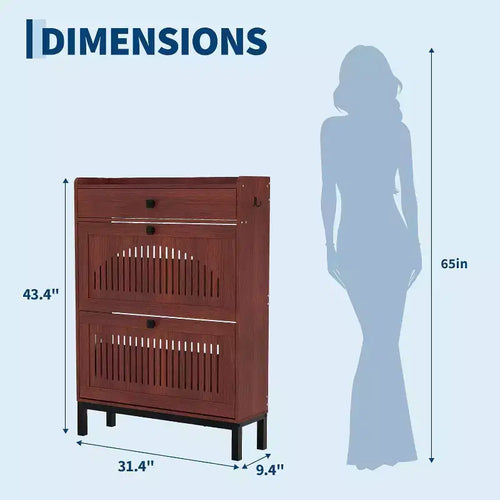 2-Door Flip Front Shoe Cabinet with Adjustable Shelves, Hidden Entryway Storage Organizer for Hallway, Living Room  Freestanding Wooden Shoe Rack