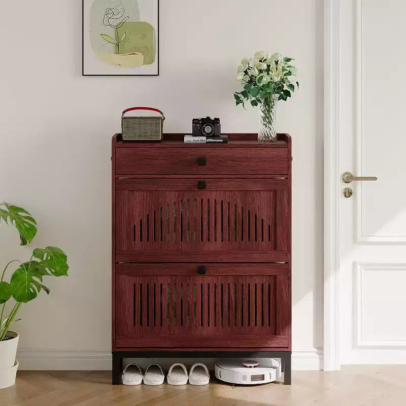 2-Door Flip Front Shoe Cabinet with Adjustable Shelves, Hidden Entryway Storage Organizer for Hallway, Living Room  Freestanding Wooden Shoe Rack
