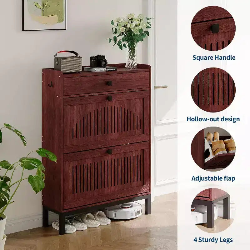 2-Door Flip Front Shoe Cabinet with Adjustable Shelves, Hidden Entryway Storage Organizer for Hallway, Living Room  Freestanding Wooden Shoe Rack