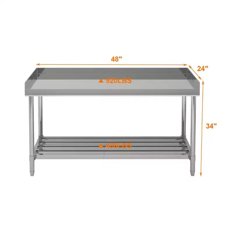 COZONY 24x48 Stainless Steel Work Table with Backsplash, Heavy Duty Commercial Food Prep Table with Adjustable Undershelf