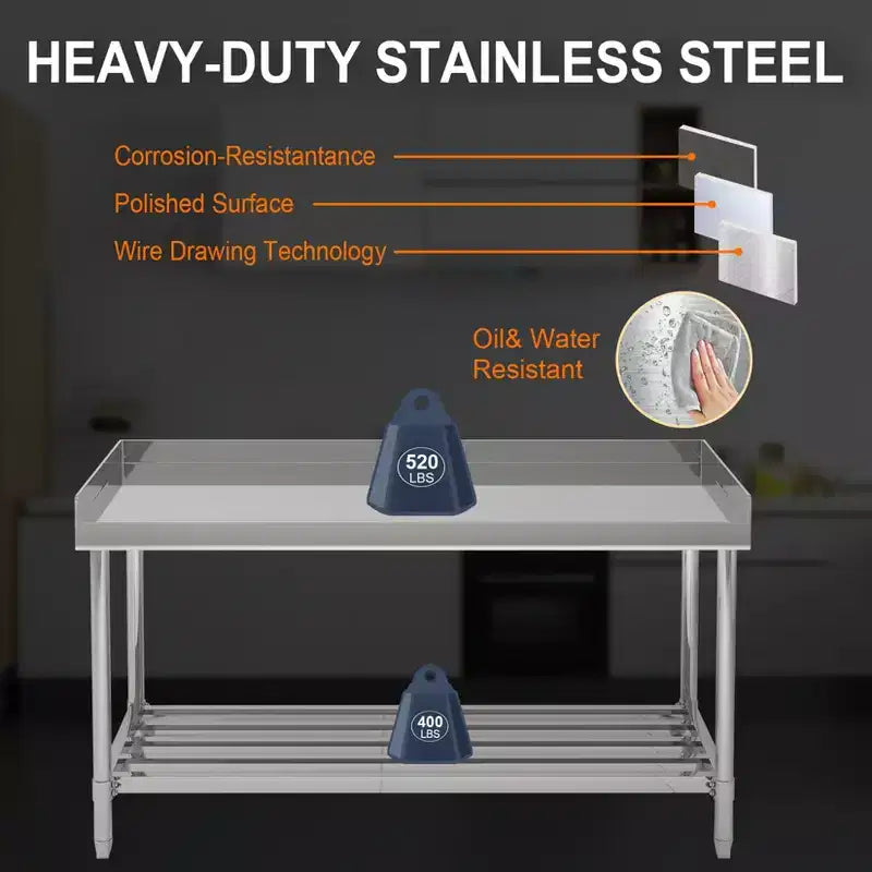 COZONY 24x48 Stainless Steel Work Table with Backsplash, Heavy Duty Commercial Food Prep Table with Adjustable Undershelf