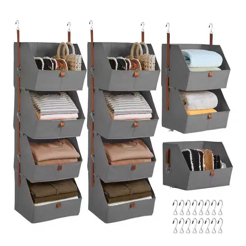 4-Tier Hanging Closet Organizer, Non-Woven Fabric, Detachable Modular Design with Hooks, for Wardrobe Dorm RV, Space-Saving Home Organizer