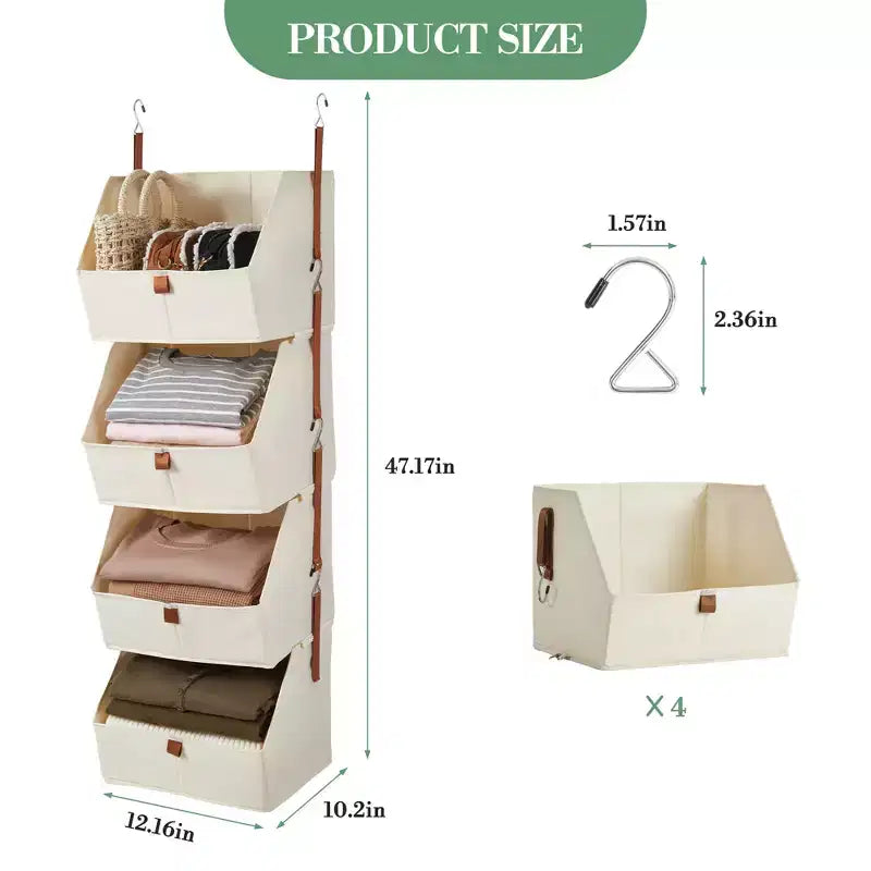 4-Tier Hanging Closet Organizer, Non-Woven Fabric, Detachable Modular Design with Hooks, for Wardrobe Dorm RV, Space-Saving Home Organizer