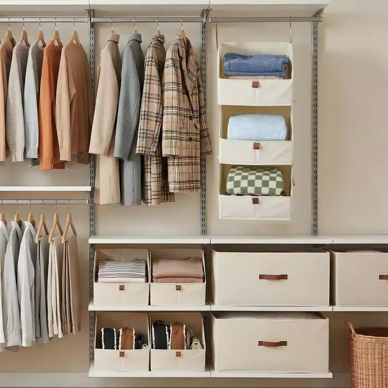 4-Tier Hanging Closet Organizer, Non-Woven Fabric, Detachable Modular Design with Hooks, for Wardrobe Dorm RV, Space-Saving Home Organizer
