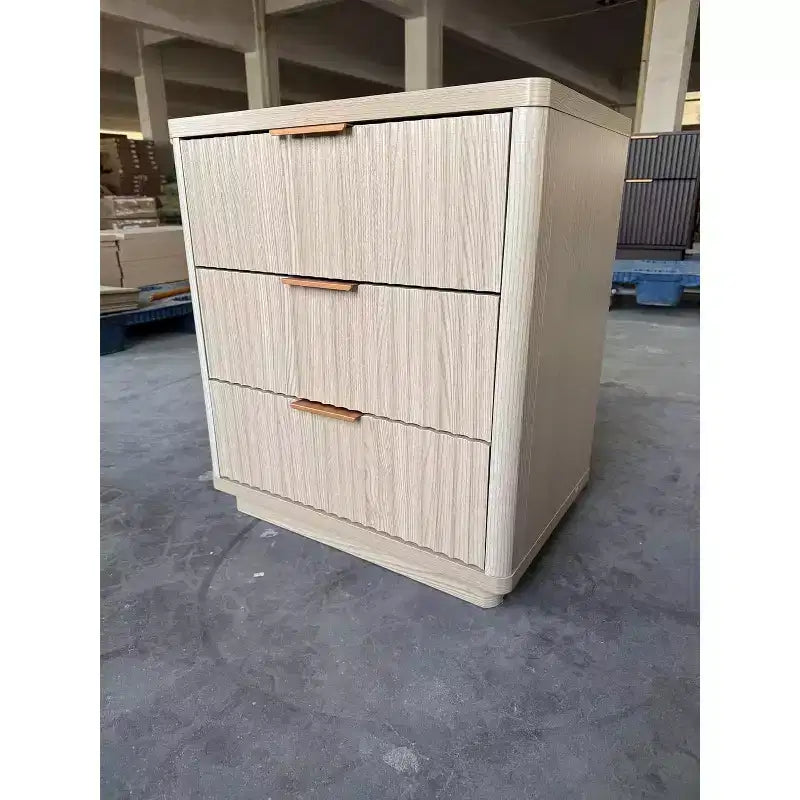 Light Wood Bedside Nightstand with 3 Drawers & Convenient Charging Station for Bedroom