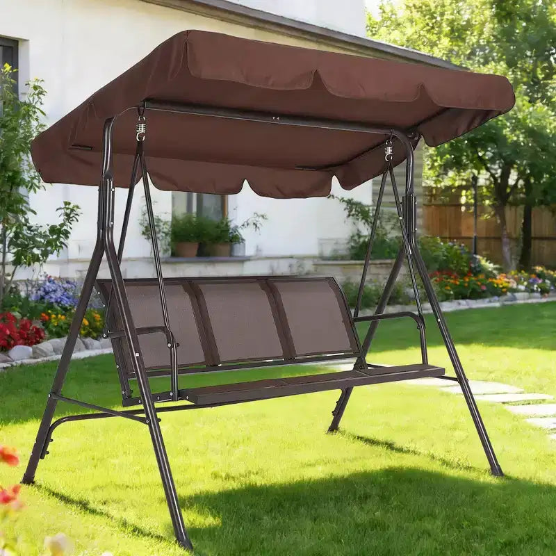 3-Seat Patio Swing Chair, Adjustable Canopy, Heavy-Duty Steel Frame, Waterproof & UV Resistant, 500 LBS Capacity, for Garden, Backyard, Lawn