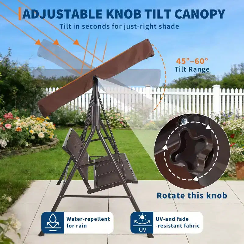 3-Seat Patio Swing Chair, Adjustable Canopy, Heavy-Duty Steel Frame, Waterproof & UV Resistant, 500 LBS Capacity, for Garden, Backyard, Lawn
