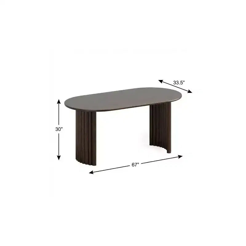 HomeRoots 67 Walnut Solid Wood Double Pedestal Base Oval Dining Table