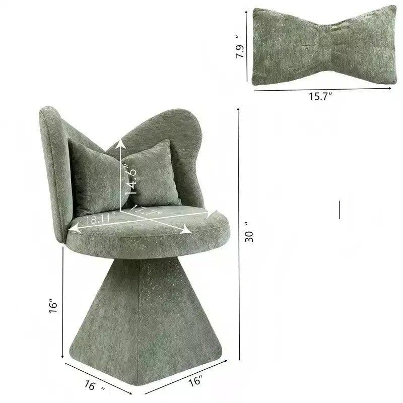 FurnitureR Upholstered Swivel Accent Chair with Pillow, Sculptural Vanity Chair with Curved Back for Bedroom, Living Room or Makeup Area