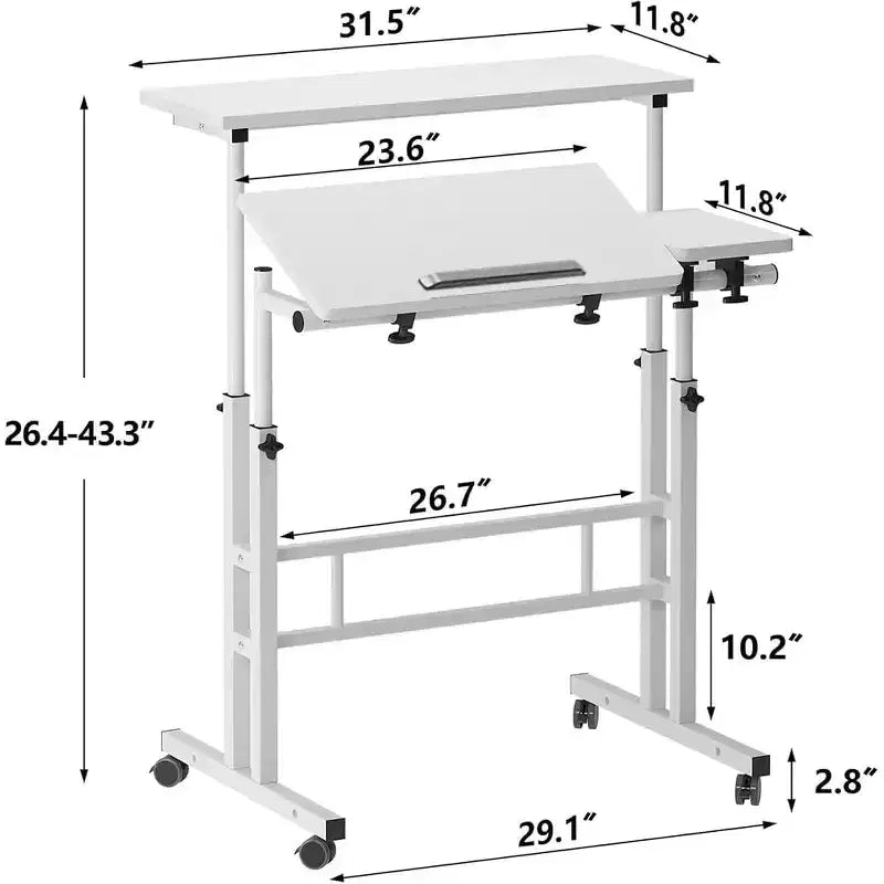 COZONY Height-Adjustable Standing Desk with Wheels, Mobile Sit-Stand Laptop Table with Tilting Top