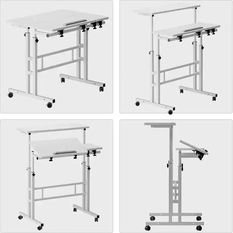 COZONY Height-Adjustable Standing Desk with Wheels, Mobile Sit-Stand Laptop Table with Tilting Top