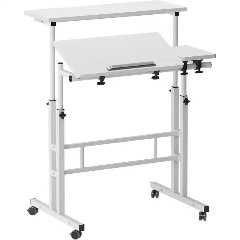 COZONY Height-Adjustable Standing Desk with Wheels, Mobile Sit-Stand Laptop Table with Tilting Top
