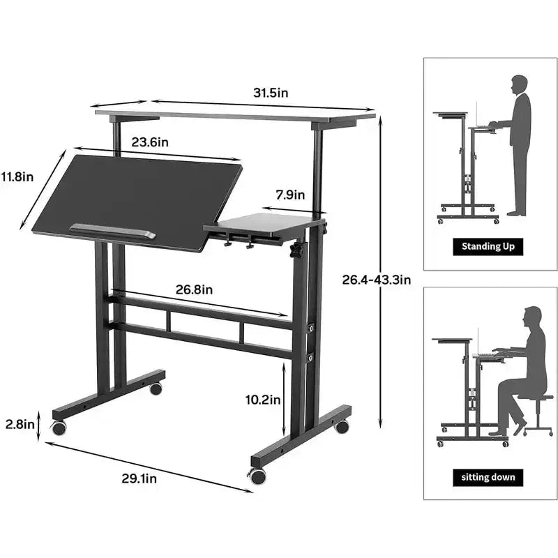 COZONY Height-Adjustable Standing Desk with Wheels, Mobile Sit-Stand Laptop Table with Tilting Top