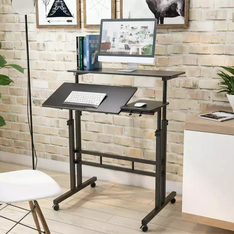 COZONY Height-Adjustable Standing Desk with Wheels, Mobile Sit-Stand Laptop Table with Tilting Top
