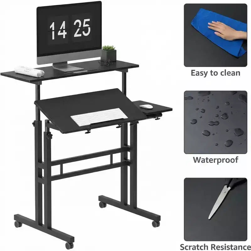 COZONY Height-Adjustable Standing Desk with Wheels, Mobile Sit-Stand Laptop Table with Tilting Top