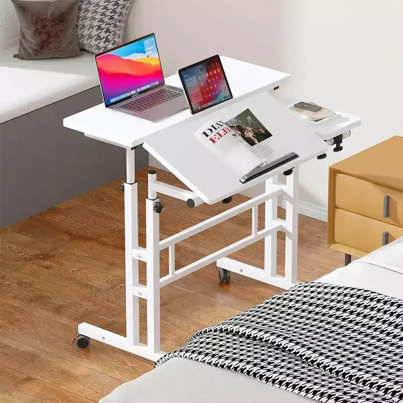 COZONY Height-Adjustable Standing Desk with Wheels, Mobile Sit-Stand Laptop Table with Tilting Top