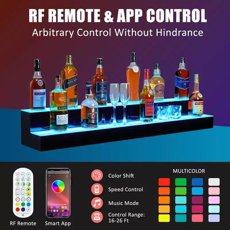 Garvee LED Display Shelf, Bar Shelves with Remote and App Control for Restaurants, Party, Black