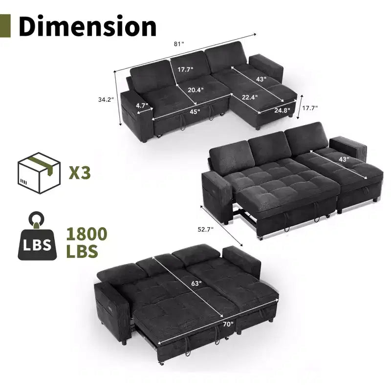 Dyonery Convertible Storage Sofa Bed