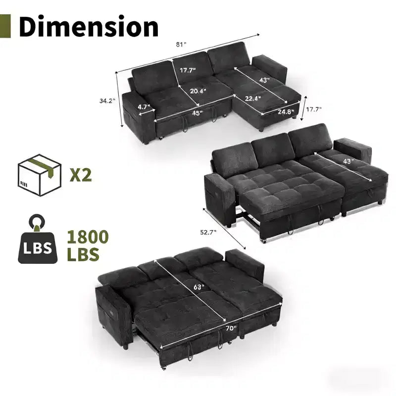 Dyonery Convertible Storage Sofa Bed