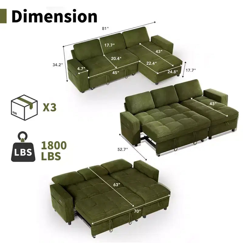 Dyonery Convertible Storage Sofa Bed