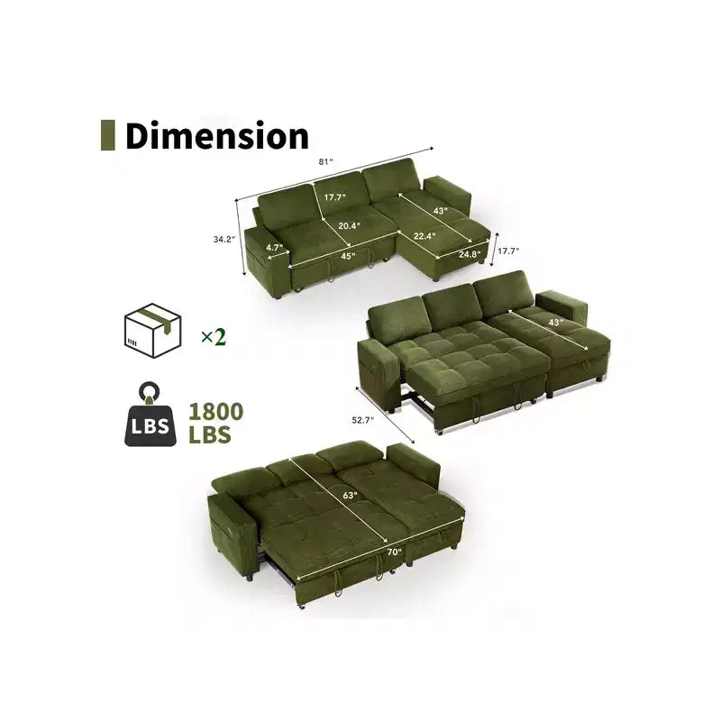 Dyonery Convertible Storage Sofa Bed