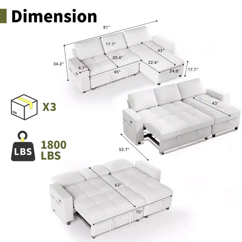 Dyonery Convertible Storage Sofa Bed
