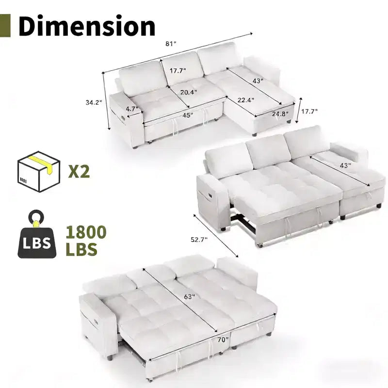 Dyonery Convertible Storage Sofa Bed