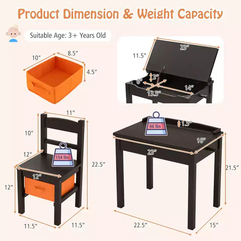 Costway Kids Table and Chair Set Wood Activity Study Desk w/ Storage Drawer Hook Brown