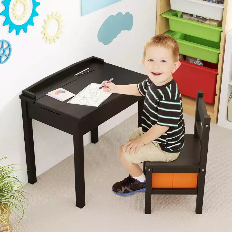 Costway Kids Table and Chair Set Wood Activity Study Desk w/ Storage Drawer Hook Brown