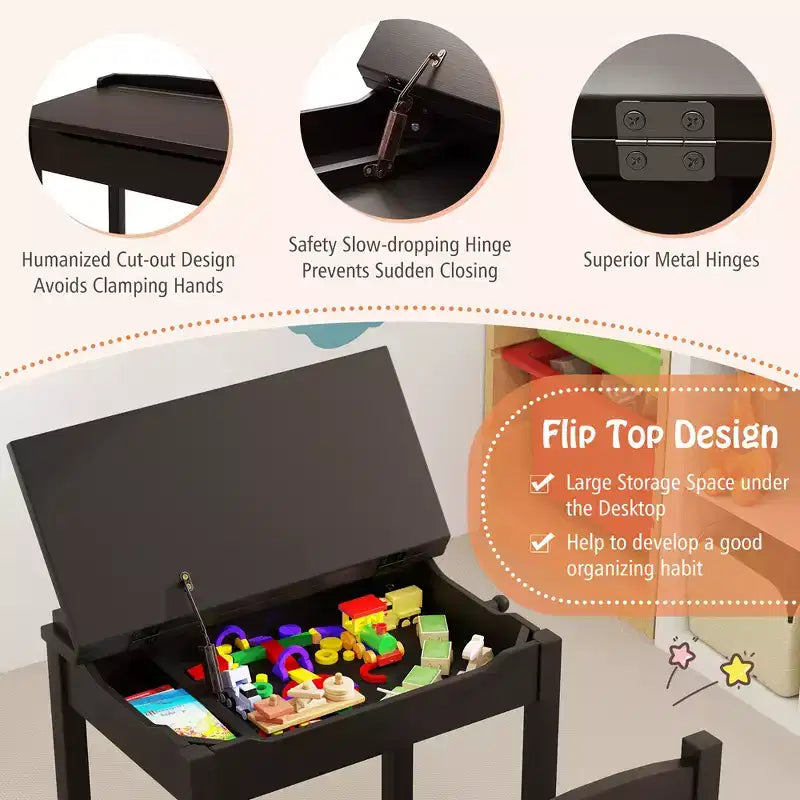 Costway Kids Table and Chair Set Wood Activity Study Desk w/ Storage Drawer Hook Brown