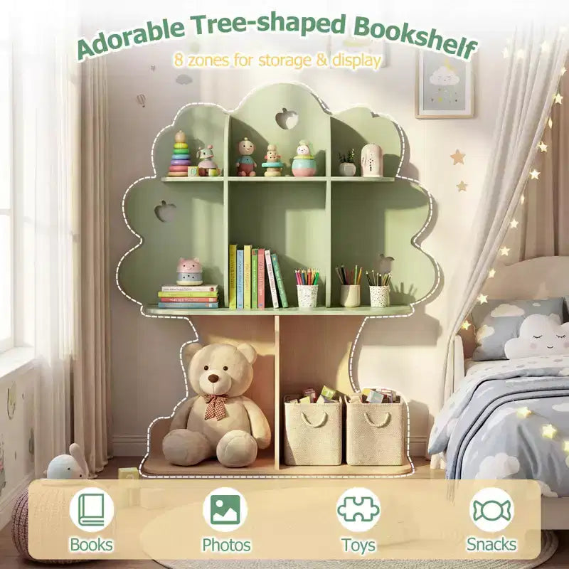 Costway 45 Kids Tree Bookshelf with Open Shelves for Reading Nook, Nursery, Classroom
