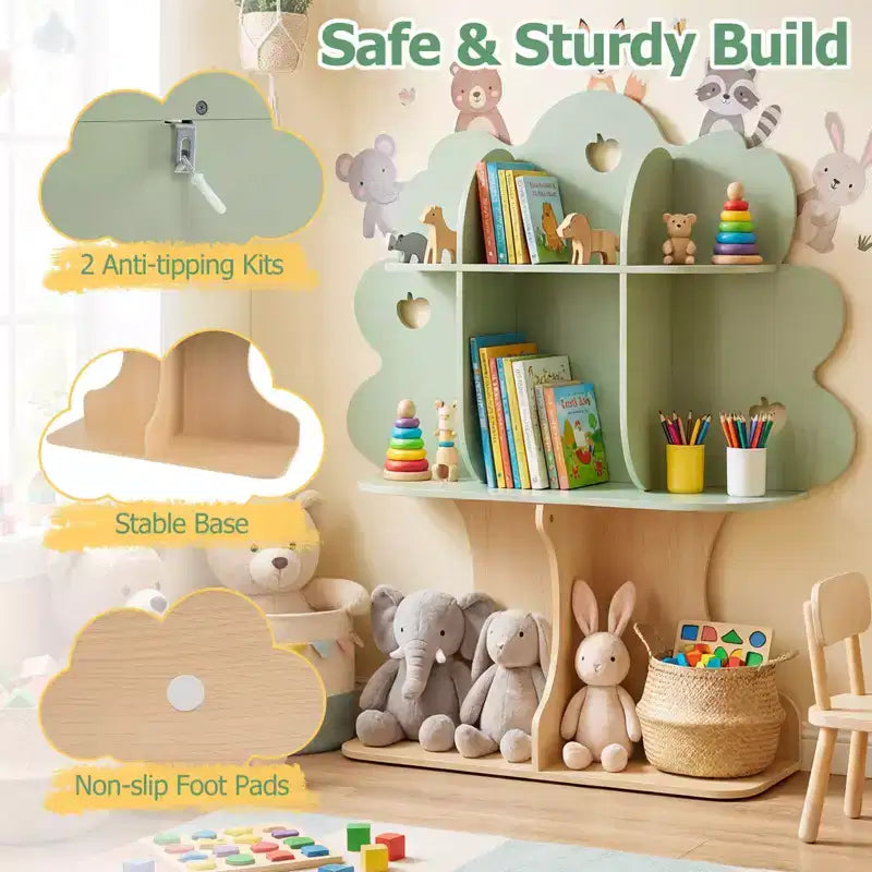 Costway 45 Kids Tree Bookshelf with Open Shelves for Reading Nook, Nursery, Classroom