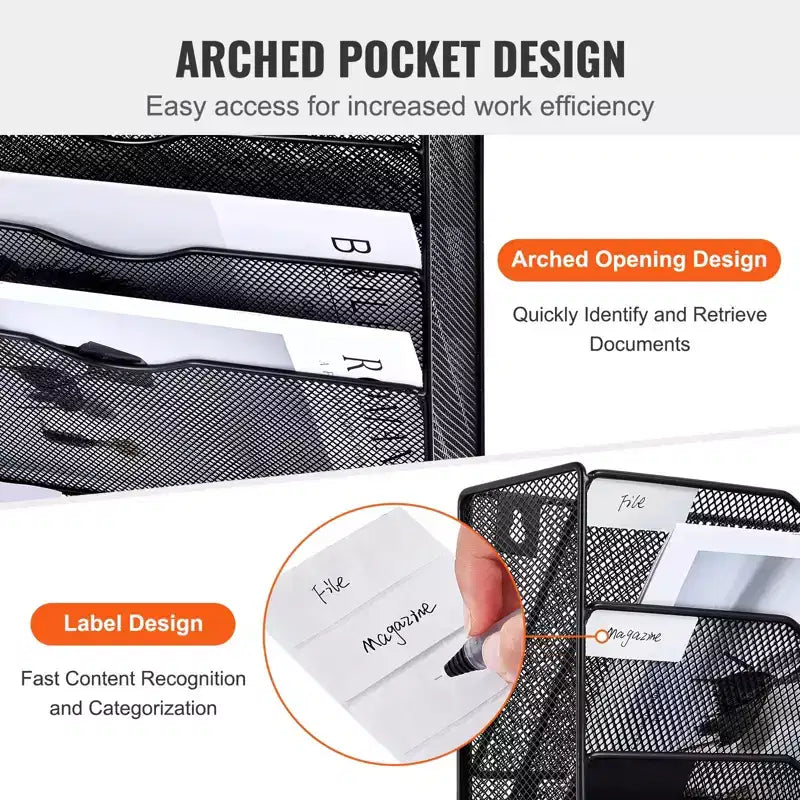 16-Pocket Mesh Wall Mounted File Organizer for Office and Home - Metal Document Rack