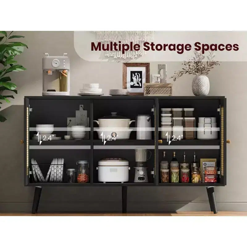 47.2 Rattan Sideboard Buffet Cabinet with 3 Doors,Boho Sideboard Buffet Cabinet with Adjustable Shelves, Console Table for Living Room, Dining Room