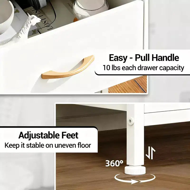 Modern Tall Bedside table with LED Lights - 4 Fabric Drawers, Top Shelf, Steel Frame, Narrow Cabinet for Bedroom, Dorm, Hallway Sofa Side Table