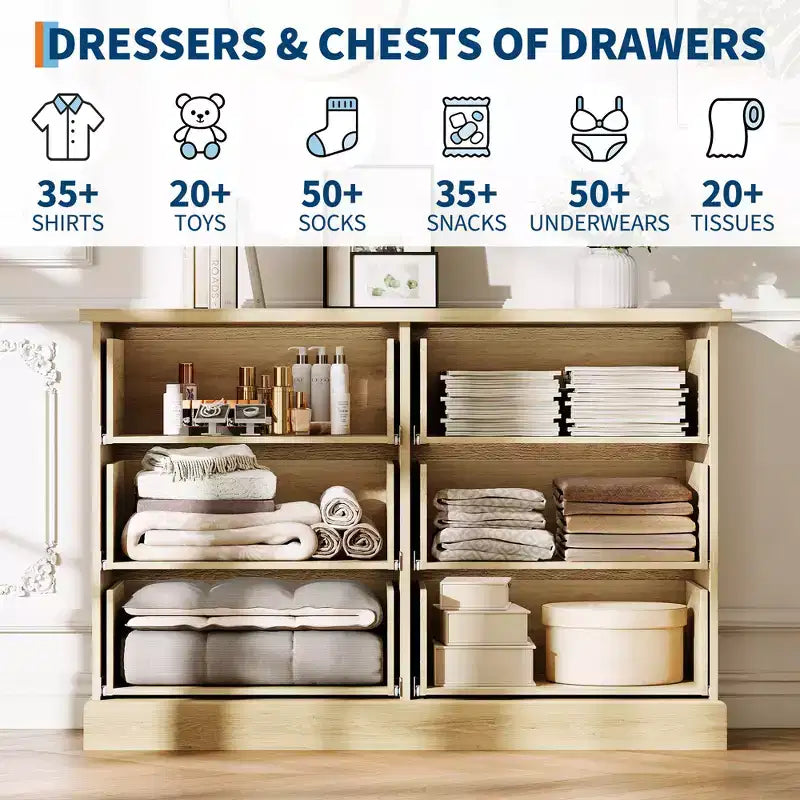 6 Dresser for Bedroom, 47 in Wide Drawer Dresser with Storage Freestanding