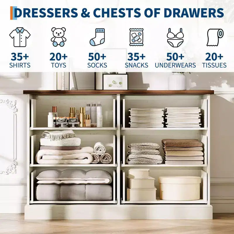 6 Dresser for Bedroom, 47 in Wide Drawer Dresser with Storage Freestanding