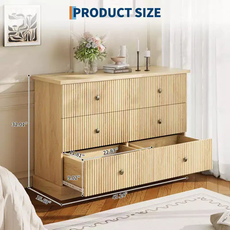 6 Dresser for Bedroom, 47 in Wide Drawer Dresser with Storage Freestanding