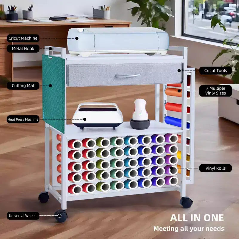 Craft Organizers and Storage Cart, Vinyl Roll Storage and Organization Holder, Spacious Design, for Craft Room