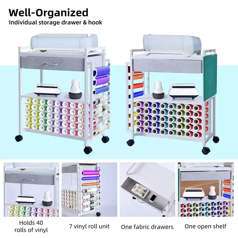 Craft Organizers and Storage Cart, Vinyl Roll Storage and Organization Holder, Spacious Design, for Craft Room