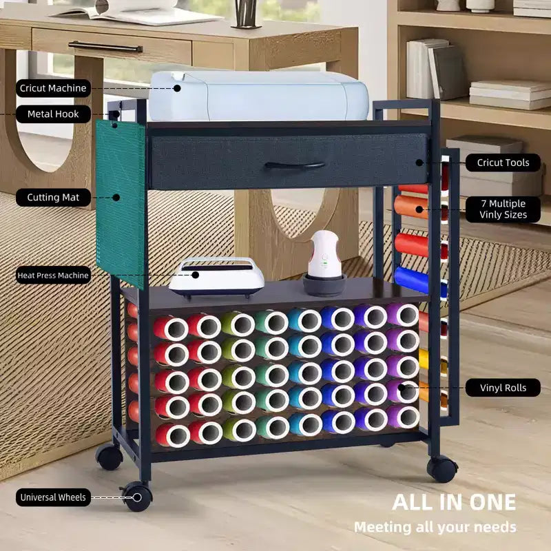 Craft Organizers and Storage Cart, Vinyl Roll Storage and Organization Holder, Spacious Design, for Craft Room