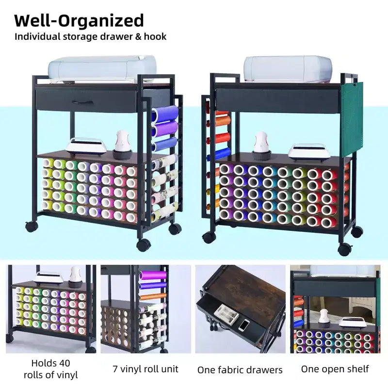 Craft Organizers and Storage Cart, Vinyl Roll Storage and Organization Holder, Spacious Design, for Craft Room