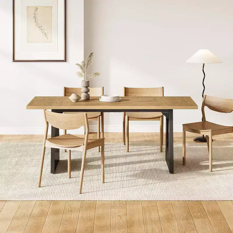 Lantine 70.8-inch Rectangle Dining Table for 6, Modern Wooden Kitchen Table with Black Heavy Duty Pedestal, Natural Color for Living Room.