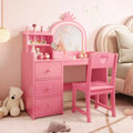 Princess Kids Vanity Table Set,Lighted Mirror, 3 Drawers, Storage Shelves, Detachable Top - Wooden Makeup & Dressing Desk for Little Girls
