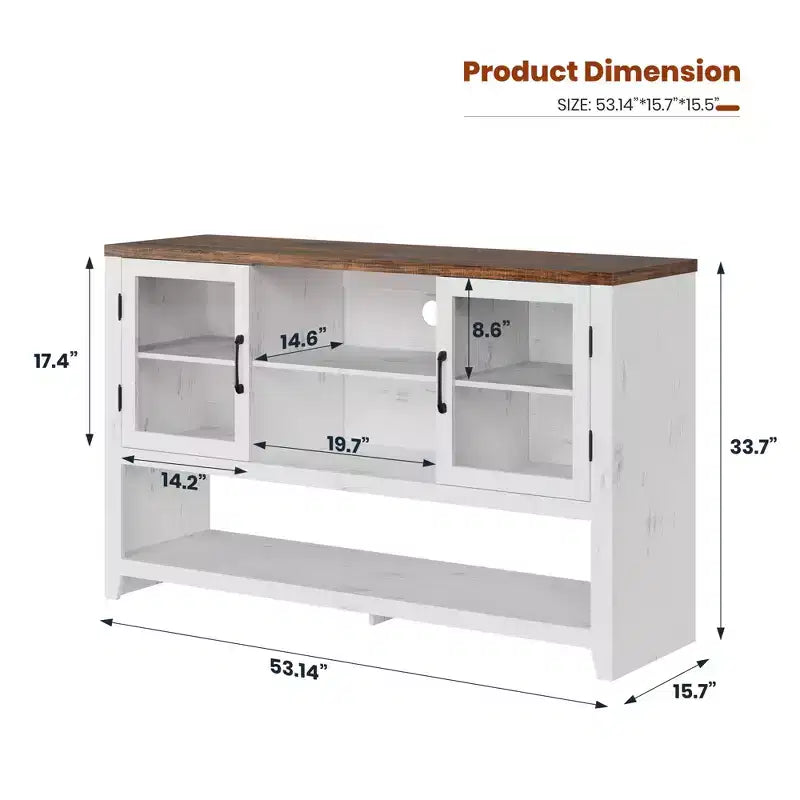 135cm Buffet Sideboard with 3 Shelves and 2 Glass Doors - Modern Mid-Century Style Cabinet for Storing Coffee, Books or Dishes