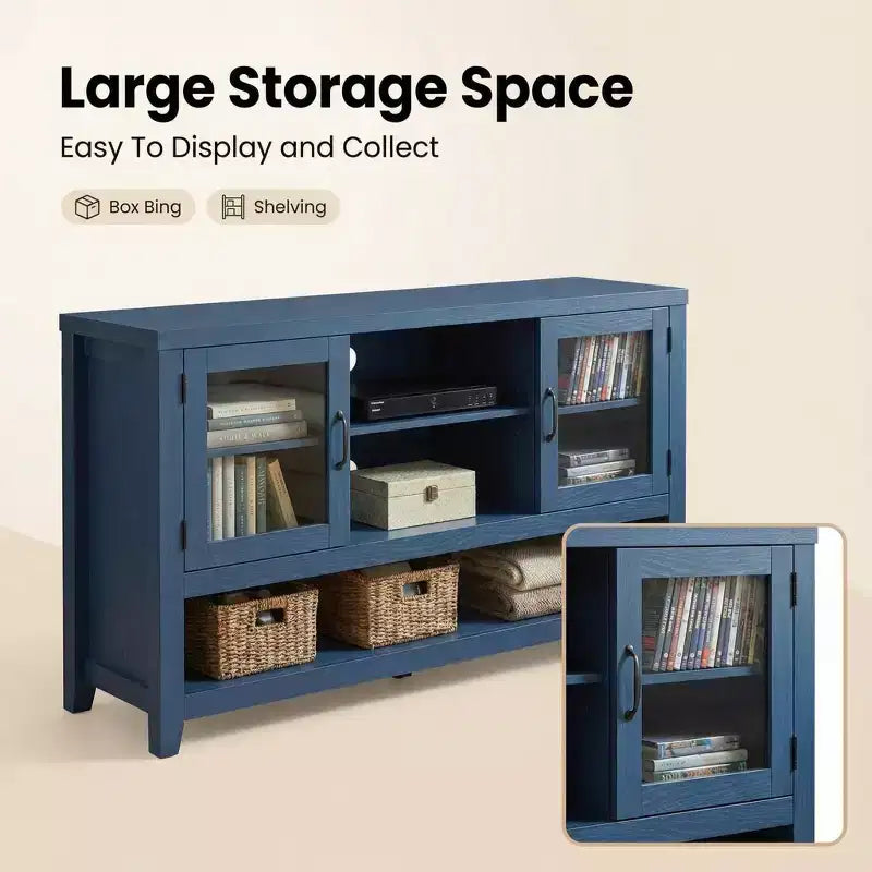 135cm Buffet Sideboard with 3 Shelves and 2 Glass Doors - Modern Mid-Century Style Cabinet for Storing Coffee, Books or Dishes