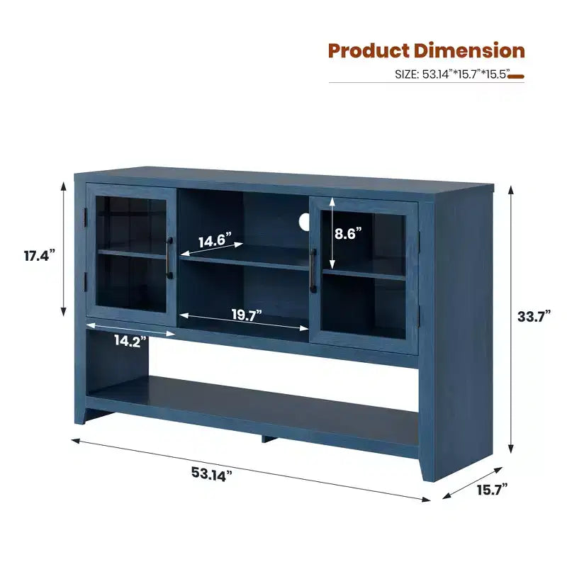 135cm Buffet Sideboard with 3 Shelves and 2 Glass Doors - Modern Mid-Century Style Cabinet for Storing Coffee, Books or Dishes